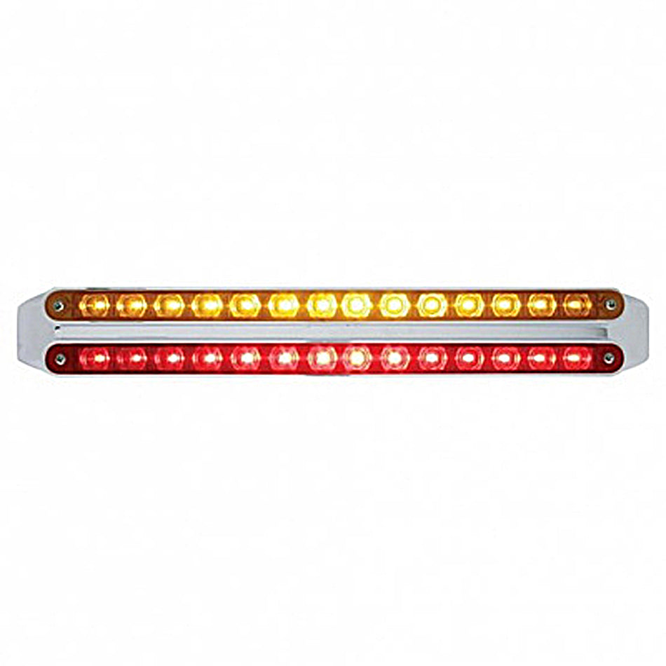 Dual 14 LED 12" Light Bars - Amber & Red LEDs (Amber & Red, Clear or Chrome Lens)