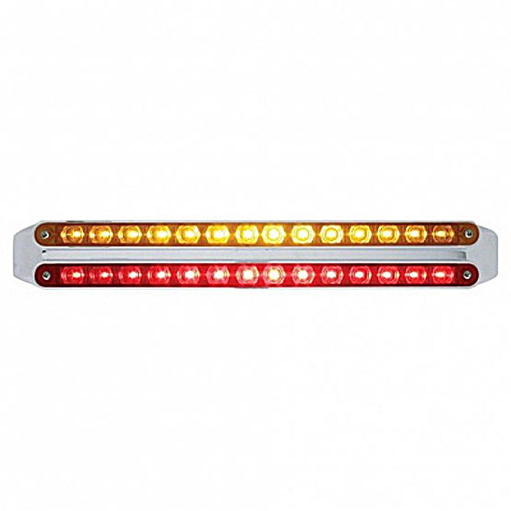 Dual 14 LED 12" Light Bars - Amber & Red LEDs (Amber & Red, Clear or Chrome Lens)