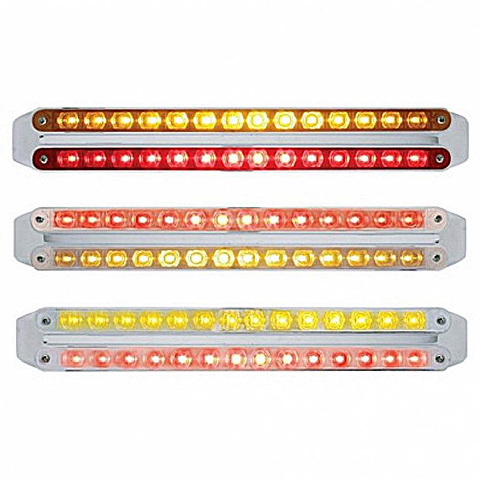 Dual 14 LED 12" Light Bars - Amber & Red LEDs (Amber & Red, Clear or Chrome Lens)