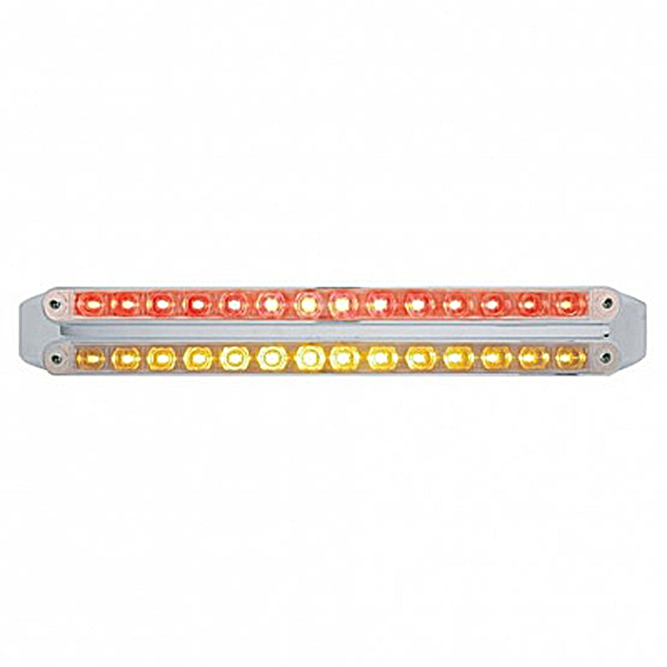 Dual 14 LED 12" Light Bars - Amber & Red LEDs (Amber & Red, Clear or Chrome Lens)