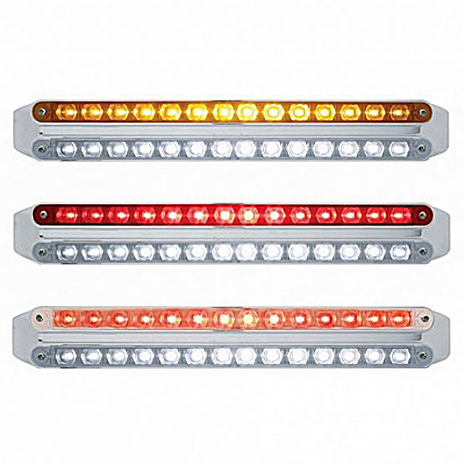 Dual 14 LED 12" Light Bars - Amber & White, Red & Amber, or White & Red LEDs (Clear Lens)