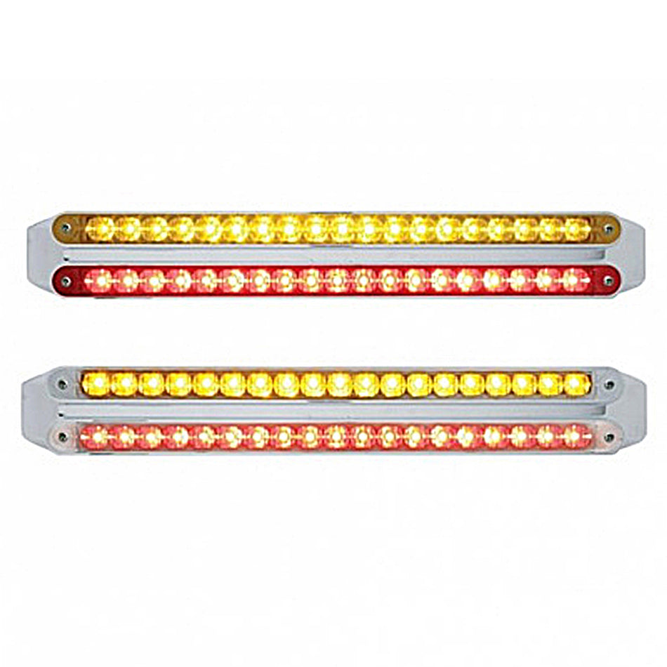 Dual 19 LED 12" Reflector Light Bars - Amber & Red LEDs (Amber & Red or Clear Lens)