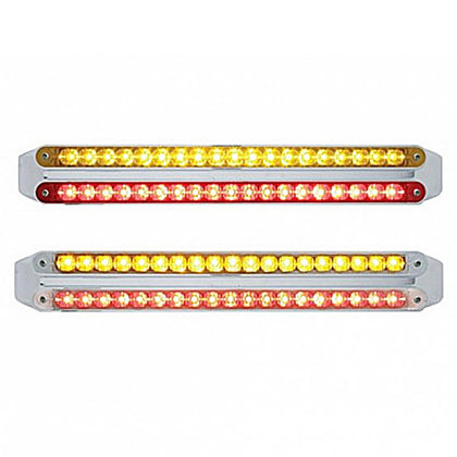 Dual 19 LED 12" Reflector Light Bars - Amber & Red LEDs (Amber & Red or Clear Lens)