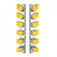 Stainless Steel Front Air Cleaner Bracket w/ 12 X 19 LED Watermelon Lights & Visors For Peterbilt - Amber LEDs (Amber or Clear Lens)