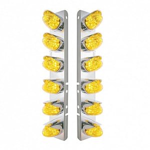 Stainless Steel Front Air Cleaner Bracket w/ 12 X 19 LED Watermelon Lights & Visors For Peterbilt - Amber LEDs (Amber or Clear Lens)