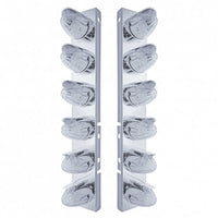 Stainless Steel Front Air Cleaner Bracket w/ 12 X 19 LED Watermelon Lights & Visors For Peterbilt - Amber LEDs (Amber or Clear Lens)