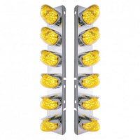 Stainless Steel Front Air Cleaner Bracket w/ 12 X 19 LED Beehive Lights & Visors For Peterbilt - Amber LEDs (Amber or Clear Lens)