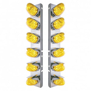 Stainless Steel Front Air Cleaner Bracket w/ 12 X 19 LED Beehive Lights & Visors For Peterbilt - Amber LEDs (Amber or Clear Lens)
