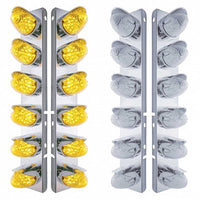 Stainless Steel Front Air Cleaner Bracket w/ 12 X 19 LED Beehive Lights & Visors For Peterbilt - Amber LEDs (Amber or Clear Lens)