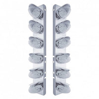 Stainless Steel Front Air Cleaner Bracket w/ 12 X 19 LED Beehive Lights & Visors For Peterbilt - Amber LEDs (Amber or Clear Lens)