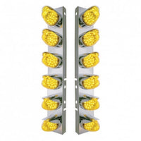 Stainless Steel Front Air Cleaner Bracket w/ 12 X 19 LED Reflector Lights & Visors For Peterbilt - Amber LEDs (Amber or Clear Lens)