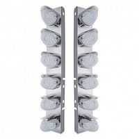 Stainless Steel Front Air Cleaner Bracket w/ 12 X 19 LED Reflector Lights & Visors For Peterbilt - Amber LEDs (Amber or Clear Lens)