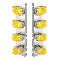 Stainless Steel Front Air Cleaner Bracket w/ 8 X 19 LED Watermelon Lights & Visors For Peterbilt - Amber LEDs (Amber or Clear Lens)