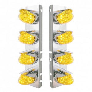 Stainless Steel Front Air Cleaner Bracket w/ 8 X 19 LED Watermelon Lights & Visors For Peterbilt - Amber LEDs (Amber or Clear Lens)