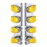 Stainless Steel Front Air Cleaner Bracket w/ 8 X 19 LED Beehive Lights & Visors For Peterbilt - Amber LEDs (Amber or Clear Lens)