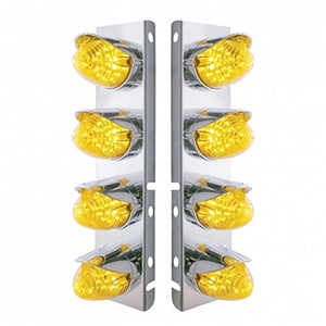 Stainless Steel Front Air Cleaner Bracket w/ 8 X 19 LED Beehive Lights & Visors For Peterbilt - Amber LEDs (Amber or Clear Lens)