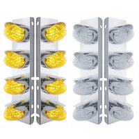 Stainless Steel Front Air Cleaner Bracket w/ 8 X 19 LED Beehive Lights & Visors For Peterbilt - Amber LEDs (Amber or Clear Lens)