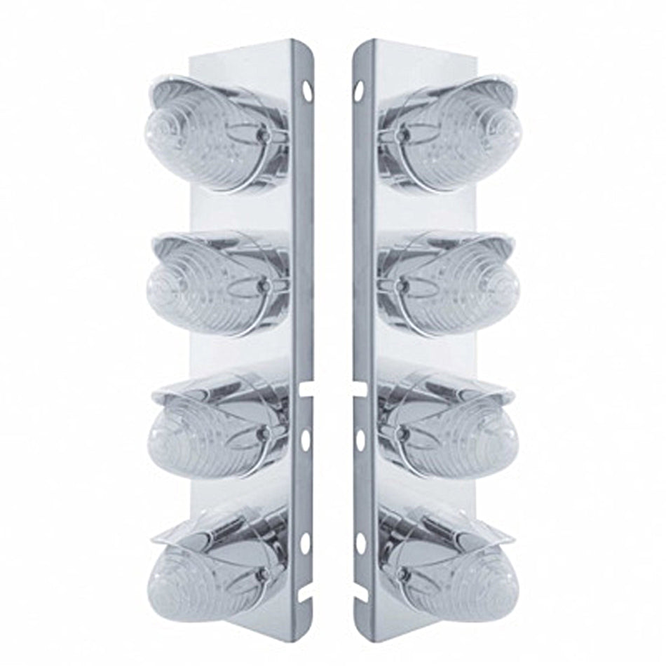Stainless Steel Front Air Cleaner Bracket w/ 8 X 19 LED Beehive Lights & Visors For Peterbilt - Amber LEDs (Amber or Clear Lens)