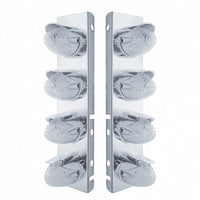 Stainless Steel Front Air Cleaner Bracket w/ 8 X 19 LED Beehive Lights & Visors For Peterbilt - Amber LEDs (Amber or Clear Lens)