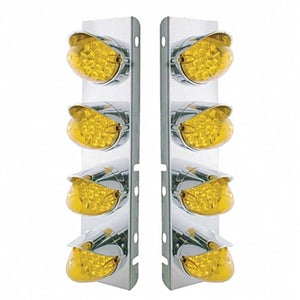 Stainless Steel  Front Air Cleaner Bracket w/ 8 X 19 LED Reflector Lights & Visors For Peterbilt - Amber LEDs (Amber or Clear Lens)