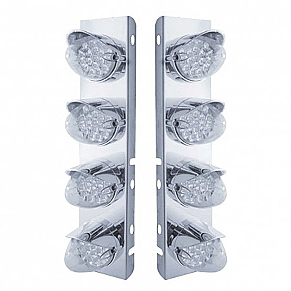 Stainless Steel  Front Air Cleaner Bracket w/ 8 X 19 LED Reflector Lights & Visors For Peterbilt - Amber LEDs (Amber or Clear Lens)