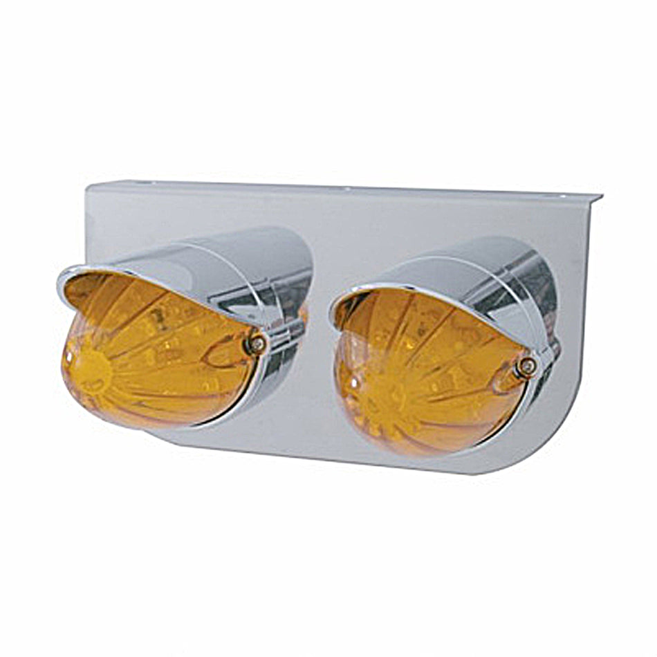 Stainless Steel Light Bracket w/ 2 X 19 LED Watermelon Lights & Visors - Amber LEDs (Amber or Clear Lens)