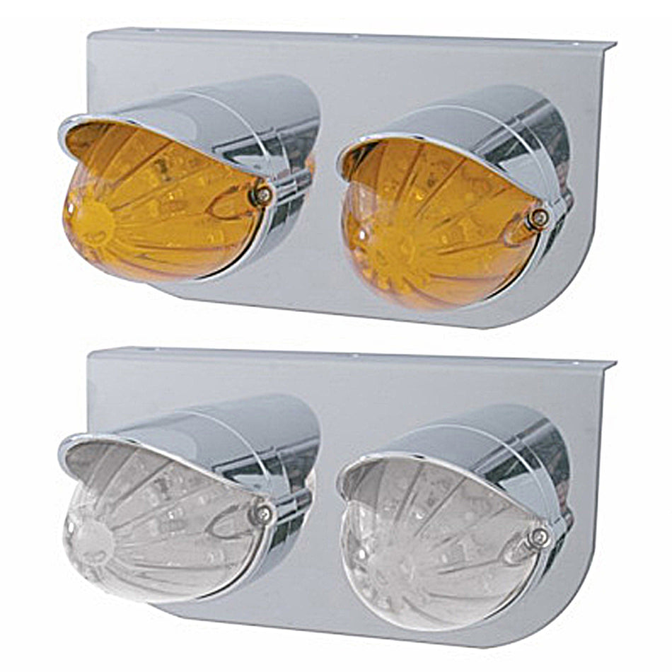 Stainless Steel Light Bracket w/ 2 X 19 LED Watermelon Lights & Visors - Amber LEDs (Amber or Clear Lens)