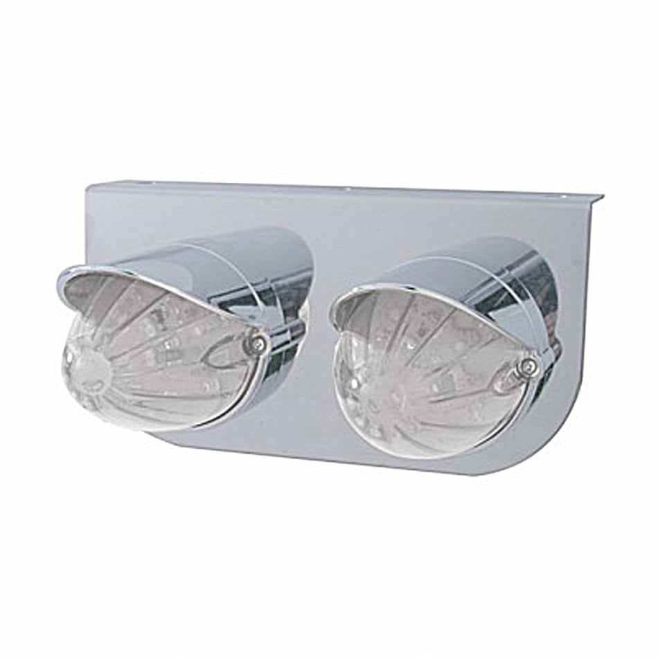Stainless Steel Light Bracket w/ 2 X 19 LED Watermelon Lights & Visors - Amber LEDs (Amber or Clear Lens)