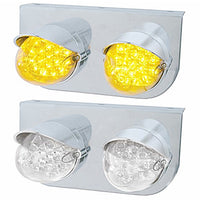 Stainless Steel Light Bracket w/ 2 X 19 LED Reflector Lights & Visors - Amber LEDs (Amber or Clear Lens)