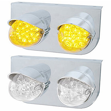 Stainless Steel Light Bracket w/ 2 X 19 LED Reflector Lights & Visors - Amber LEDs (Amber or Clear Lens)