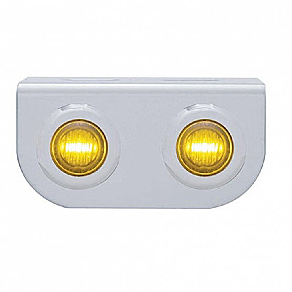 Stainless Steel Light Bracket w/ 2 X 3 LED 3/4" Mini Lights - Amber or Red LEDs (Amber or Red Lens)