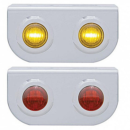 Stainless Steel Light Bracket w/ 2 X 3 LED 3/4" Mini Lights - Amber or Red LEDs (Amber or Red Lens)