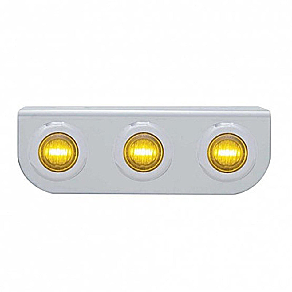 Stainless Steel Light Bracket w/ 2X 3 LED 3/4" Mini Lights - Amber or Red LEDs (Amber or Red Lens)