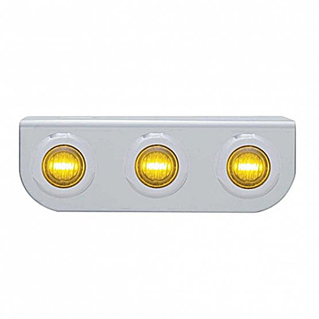 Stainless Steel Light Bracket w/ 2X 3 LED 3/4" Mini Lights - Amber or Red LEDs (Amber or Red Lens)