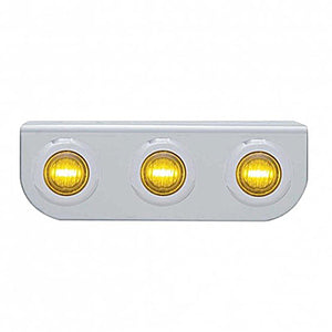 Stainless Steel Light Bracket w/ 2X 3 LED 3/4" Mini Lights - Amber or Red LEDs (Amber or Red Lens)