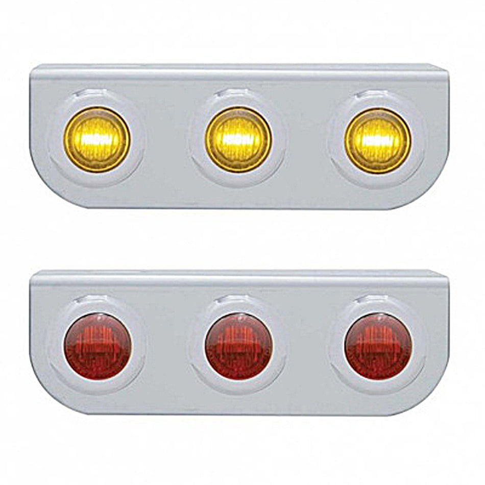 Stainless Steel Light Bracket w/ 2X 3 LED 3/4" Mini Lights - Amber or Red LEDs (Amber or Red Lens)