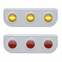 Stainless Steel Light Bracket w/ 2X 3 LED 3/4" Mini Lights - Amber or Red LEDs (Amber or Red Lens)