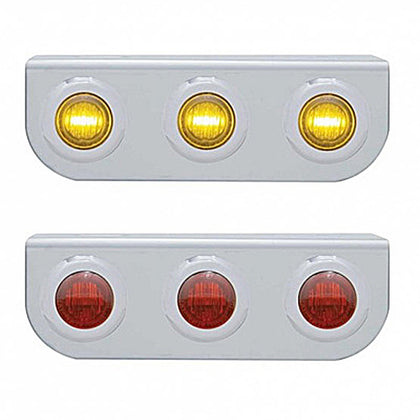 Stainless Steel Light Bracket w/ 2X 3 LED 3/4" Mini Lights - Amber or Red LEDs (Amber or Red Lens)