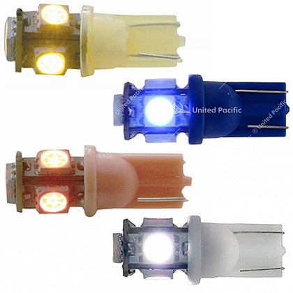 United Pacific - 5 High Power LED 360 Degree 194 Bulb - Amber, Blue, Red or White (2-Pack)