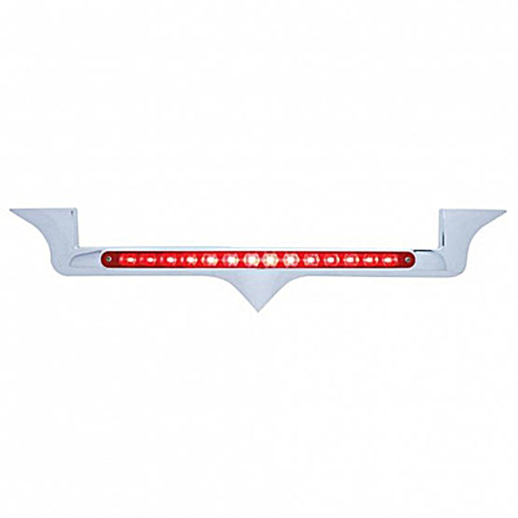 Chrome Hood Emblem Trim w/ 14 LED Light Bar For Kenworth - Amber, Blue, Green, Red or White LEDs (Amber, Clear, Red or Chrome Lens)
