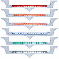 Chrome Hood Emblem Trim w/ 14 LED Light Bar For Kenworth - Amber, Blue, Green, Red or White LEDs (Amber, Clear, Red or Chrome Lens)