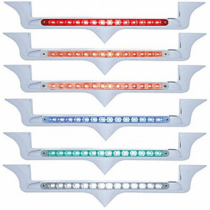 Chrome Hood Emblem Trim w/ 14 LED Light Bar For Kenworth - Amber, Blue, Green, Red or White LEDs (Amber, Clear, Red or Chrome Lens)