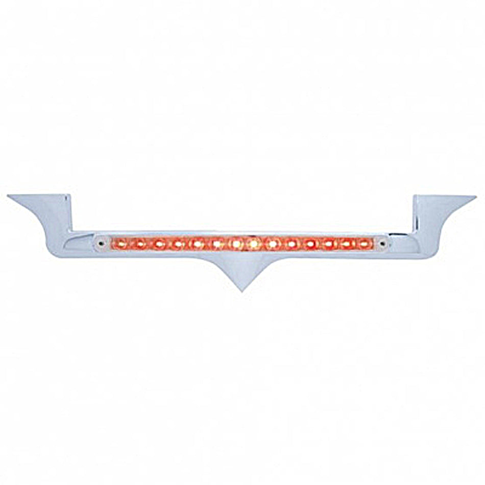 Chrome Hood Emblem Trim w/ 14 LED Light Bar For Kenworth - Amber, Blue, Green, Red or White LEDs (Amber, Clear, Red or Chrome Lens)