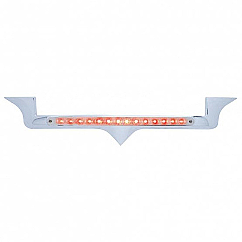 Chrome Hood Emblem Trim w/ 14 LED Light Bar For Kenworth - Amber, Blue, Green, Red or White LEDs (Amber, Clear, Red or Chrome Lens)