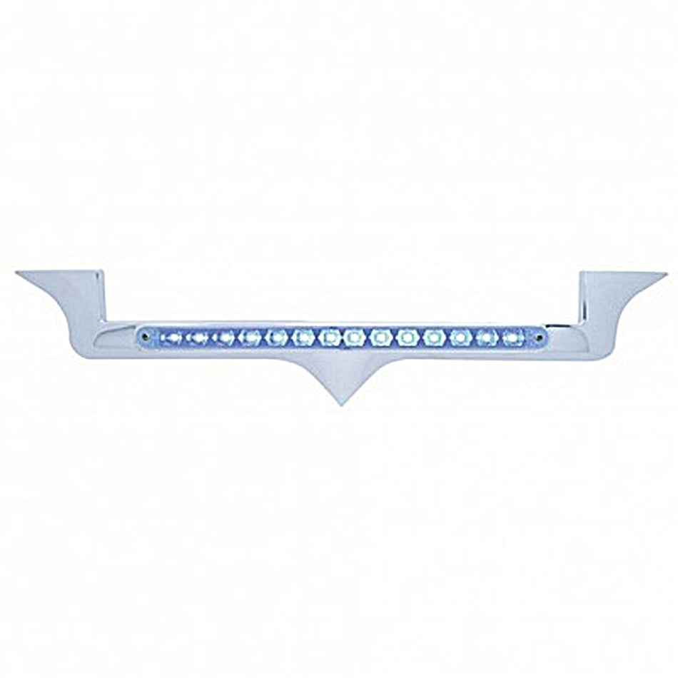 Chrome Hood Emblem Trim w/ 14 LED Light Bar For Kenworth - Amber, Blue, Green, Red or White LEDs (Amber, Clear, Red or Chrome Lens)