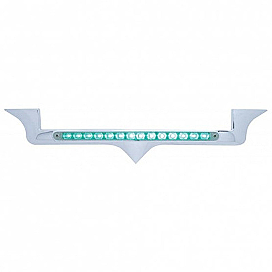 Chrome Hood Emblem Trim w/ 14 LED Light Bar For Kenworth - Amber, Blue, Green, Red or White LEDs (Amber, Clear, Red or Chrome Lens)