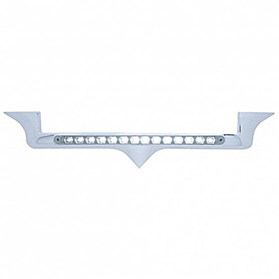 Chrome Hood Emblem Trim w/ 14 LED Light Bar For Kenworth - Amber, Blue, Green, Red or White LEDs (Amber, Clear, Red or Chrome Lens)