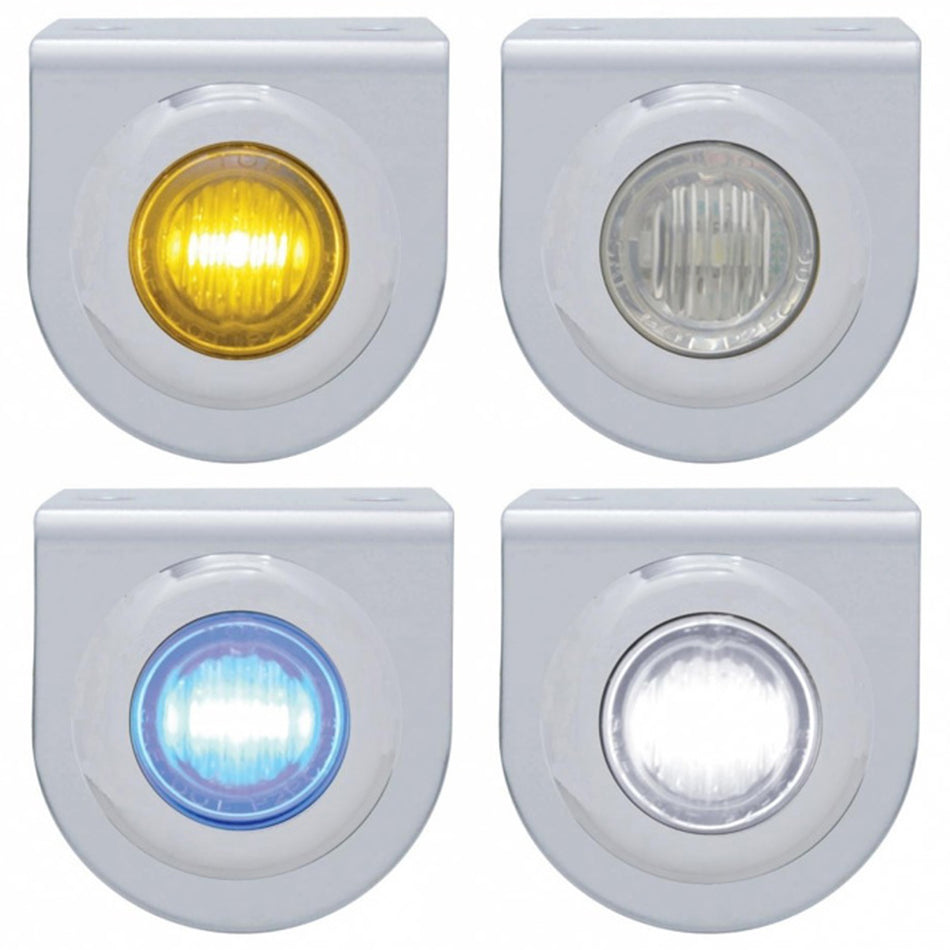 Stainless Steel Light Bracket With 3 LED 3/4" Mini Light - Amber, Blue, Red or White LEDs (Amber or Clear Lens)