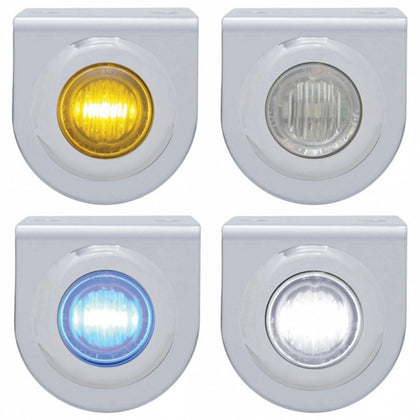 Stainless Steel Light Bracket With 3 LED 3/4" Mini Light - Amber, Blue, Red or White LEDs (Amber or Clear Lens)