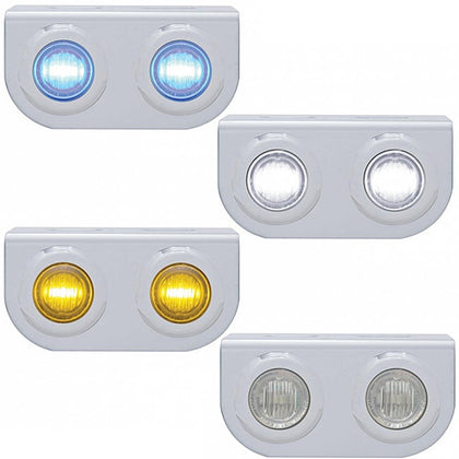 Stainless Steel Light Bracket w/ 2 X 3 LED 3/4" Mini Lights - Amber, Red, Blue or White LEDs (Amber or Clear Lens)